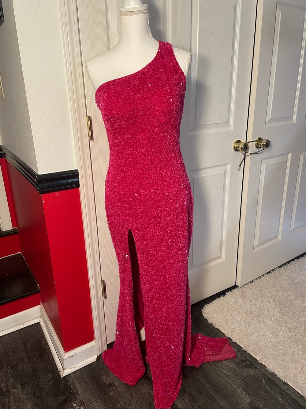 Hot Pink Sparkle One Shoulder Formal Gown ✨